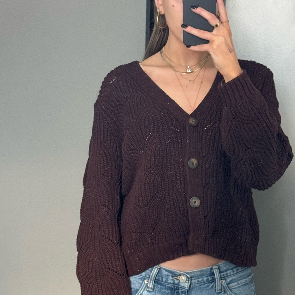 Old Navy Brown Cardigan Sweater V-Neck Ribbed